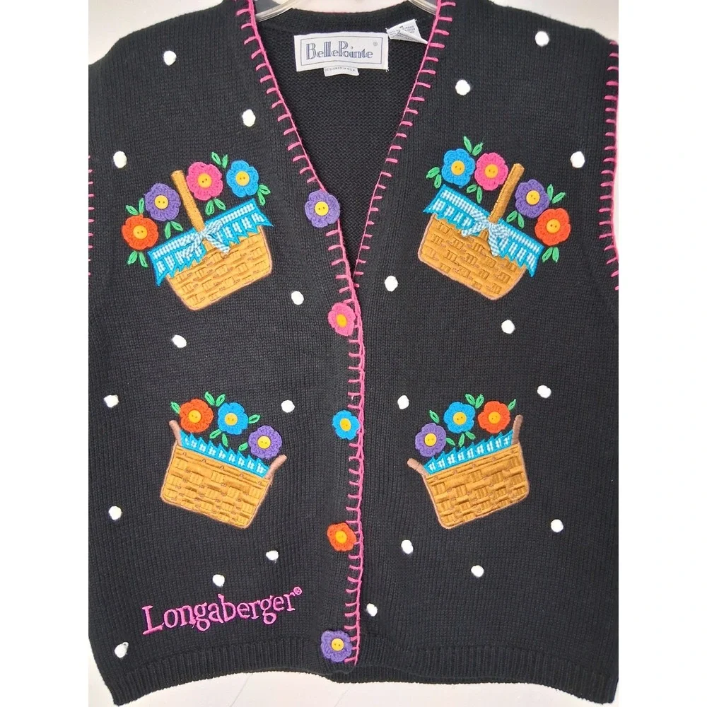 Vintage Floral 3D Embroidered Sweater Vest Size Med Granny Core‎ Cottage Core